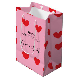 Sac Cadeau Moyen Personnalisé Happy Valentine's rouge coeur rose