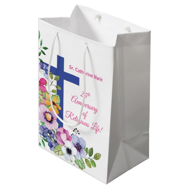 Sac Cadeau Moyen Personnaliser, 25e anniversaire Nun vie religieuse (Devant Angle)