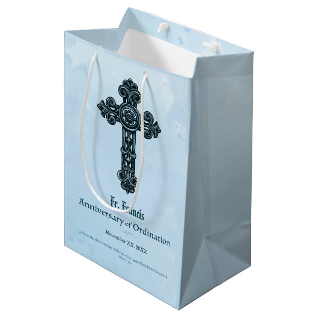Sac Cadeau Moyen Personnaliser, Ordination Anniversaire Prêtre, Cro (Devant Angle)