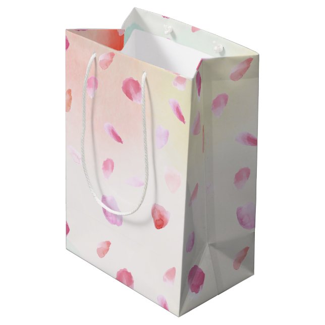 Sac Cadeau Moyen Pétales Roses Rouge Jaune Rouge Rose (Dos Angle)