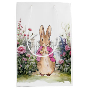 Sac Cadeau Moyen Peter le lapin rose dans son jardin