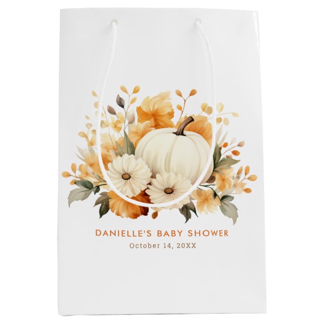 Sac Cadeau Moyen Petit Baby shower botanique fleuri Citrouille (Devant)