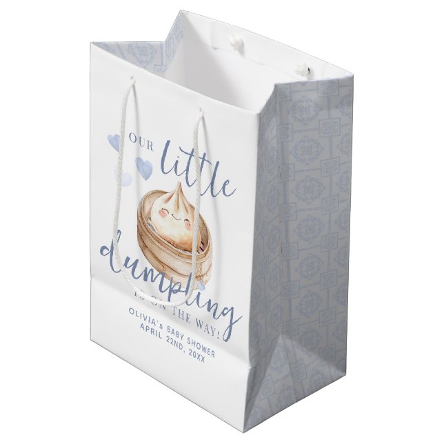 Sac Cadeau Moyen Petit Baby shower de garçon bleu Dumpling (Devant Angle)