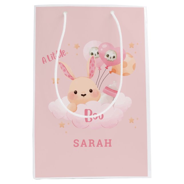 Sac Cadeau Moyen Petit Baby shower d'Halloween rose Boo (Devant)