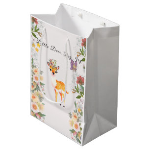 Sac Cadeau Moyen Petit cerf, Big Joy Fleur rose thème Baby shower