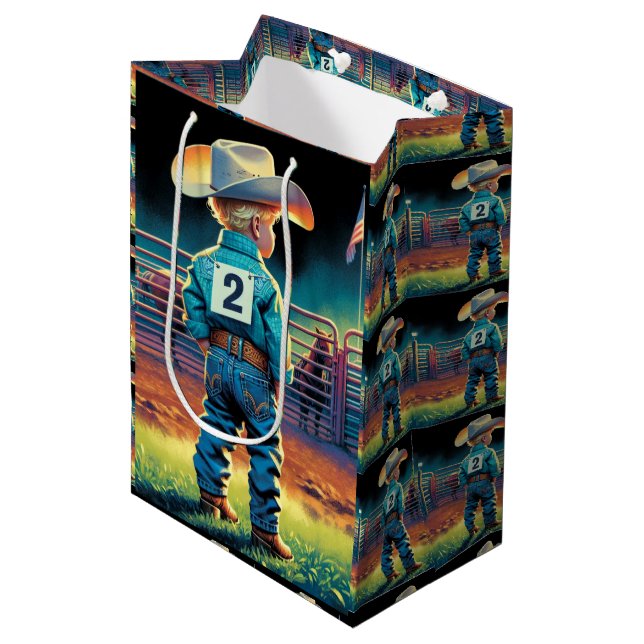 Sac Cadeau Moyen Petit Cowboy à Rodeo clôture Drapeau américain Che (Devant Angle)