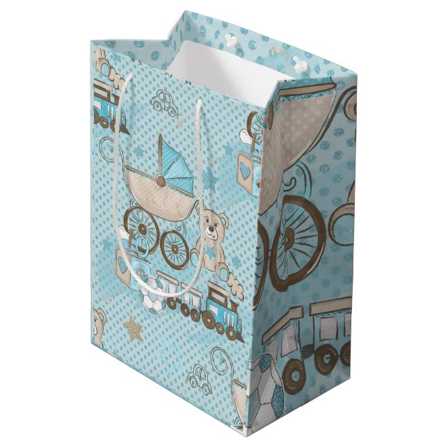 Sac Cadeau Moyen Petit ours en peluche bébé garçon douche bleu (Dos Angle)