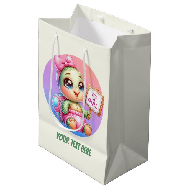 Sac Cadeau Moyen Petite fille de bébé animal personnalisable tortue (Devant Angle)