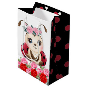 Sac Cadeau Moyen Petite Ladybug Rouge rose Baby shower Floral Fille
