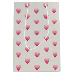 Sac Cadeau Moyen Petits coeurs roses gris clair motif