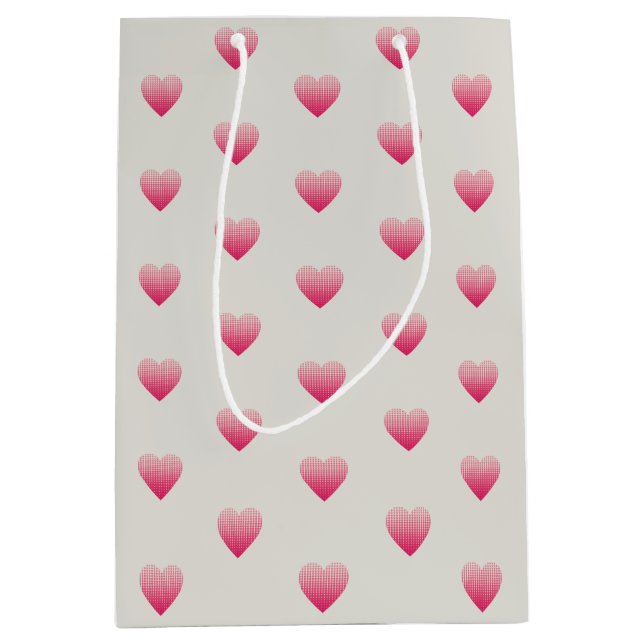 Sac Cadeau Moyen Petits coeurs roses gris clair motif (Devant)