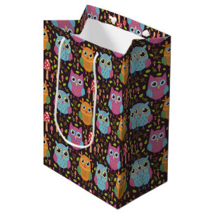 Sac Cadeau Moyen Petits Enfants Purple Bleu Orange Chouettes