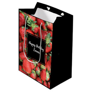 Sac Cadeau Moyen Photo d'anniversaire de fraises rouges juteuses
