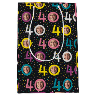 Sac Cadeau Moyen Photo de la Personnaliser du 40e anniversaire