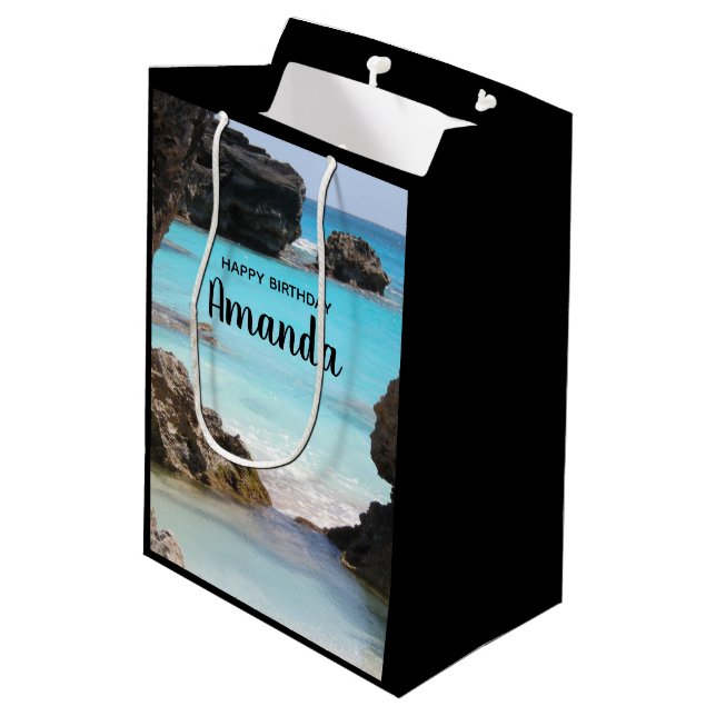 Sac Cadeau Moyen Photo de l'anniversaire de Tropical Island Coast & (Dos Angle)