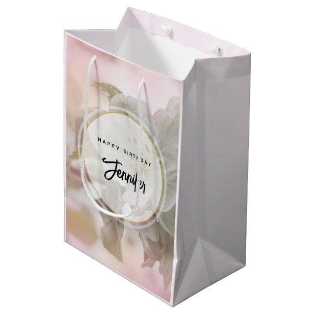Sac Cadeau Moyen Photo en fleurs de pomme blanche (Devant Angle)