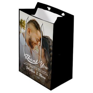 Sac Cadeau Moyen Photo moderne Black Mariage Merci