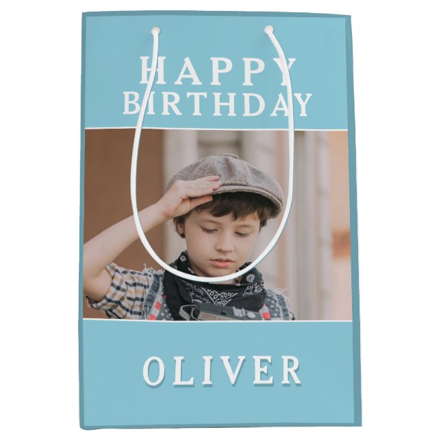 Sac Cadeau Moyen Photo personnalisée Joyeux anniversaire (Devant)