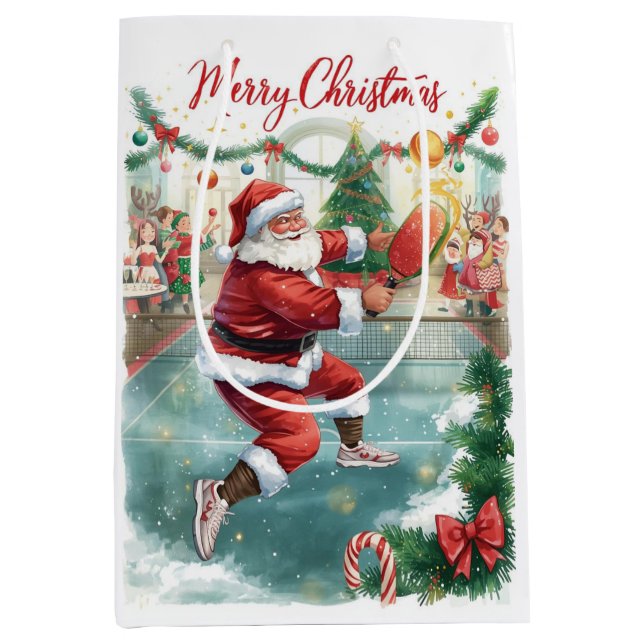 Sac Cadeau Moyen Pickleball Christmas themed with Santa Claus (Devant)