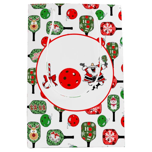 Sac Cadeau Moyen Pickleball Joie Noël Party Rouge Vert et Noir (Devant)