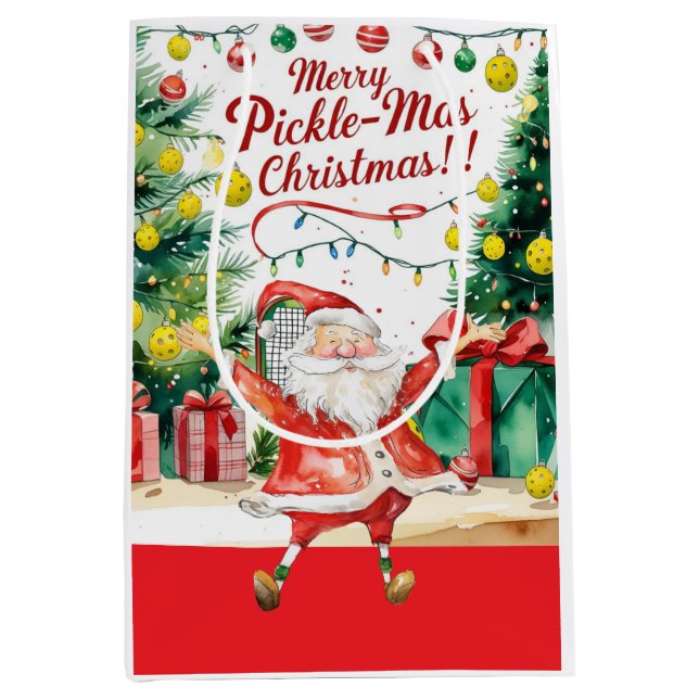 Sac Cadeau Moyen Pickleball Noël thème avec le Père Noël (Devant)