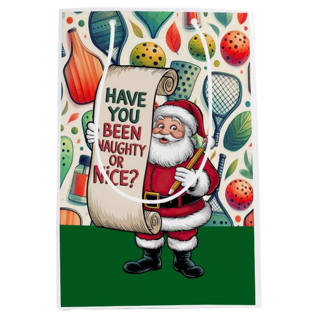 Sac Cadeau Moyen Pickleball Noël thème avec le Père Noël (Devant)