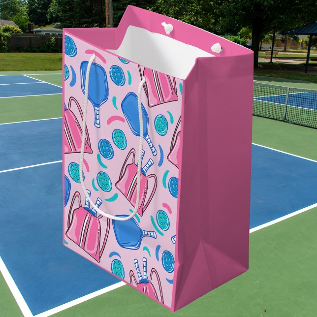 Sac Cadeau Moyen Pickleball Paddles et boules Pink Preppy (Créateur téléchargé)
