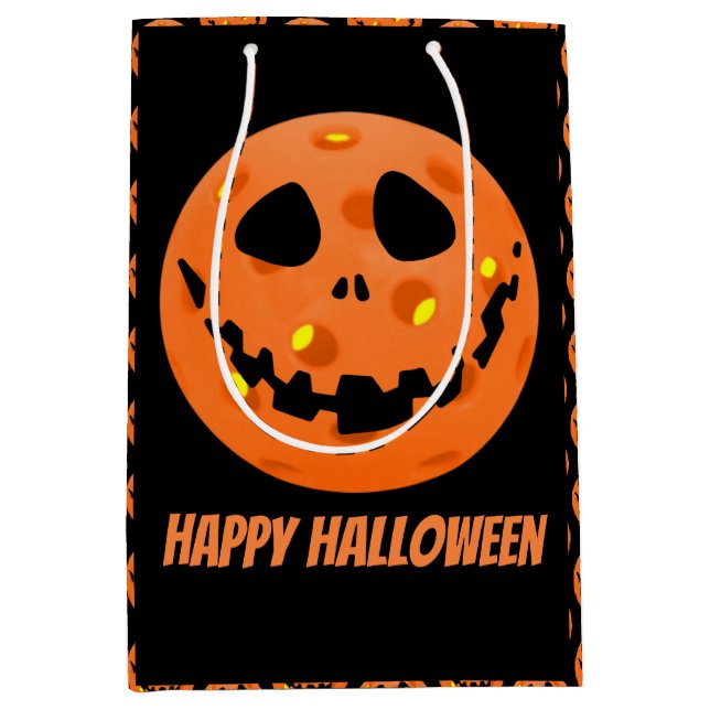Sac Cadeau Moyen Pickleball Squelette Jack-o'Lantern Halloween (Devant)