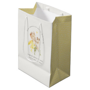 Sac Cadeau Moyen Pieds bébé Jaune Floral Sexe Baby shower neutre