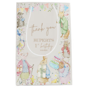 Sac Cadeau Moyen Pierre le lapin 1er anniversaire Beige Neutre