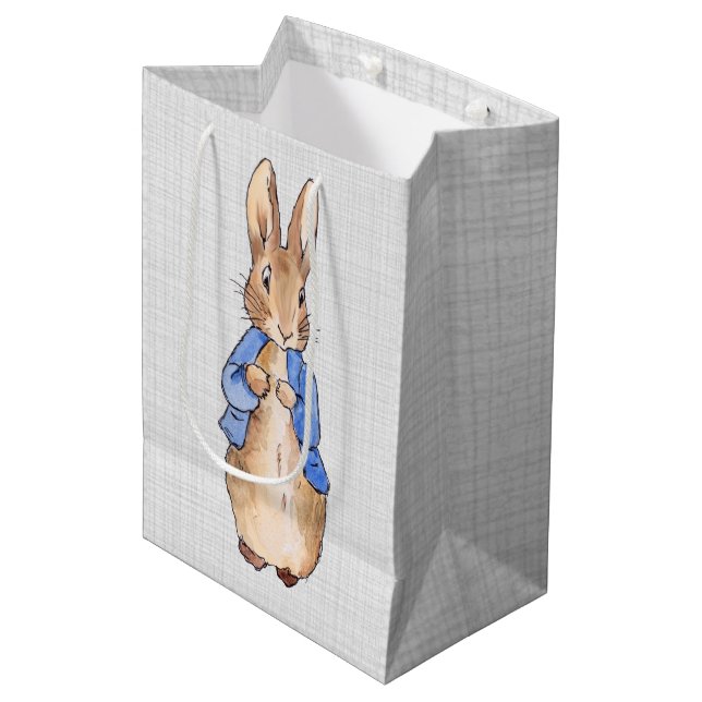 Sac Cadeau Moyen Pierre le lapin gris lin arrière - plan (Devant Angle)