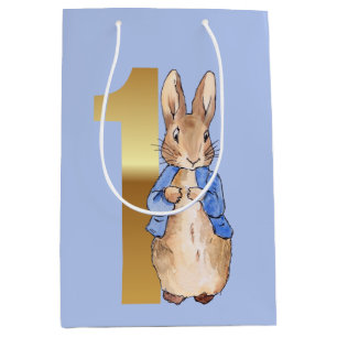 Sac Cadeau Moyen Pierre le lapin Or No 1 Premier anniversaire bleu