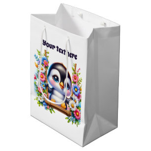 Sac Cadeau Moyen Pingouin bébé mignon personnalisable