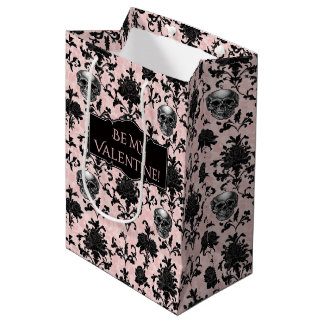 Sac Cadeau Moyen Pink and Black Goth Skulls and Roses 