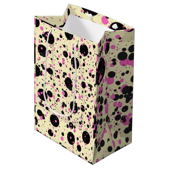 Sac Cadeau Moyen Pink & Black Polka Dot Glam Pattern (Devant Angle)
