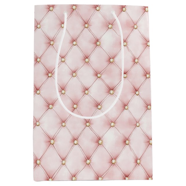 Sac Cadeau Moyen Pink Blush Gold Tufts Anniversaire (Devant)