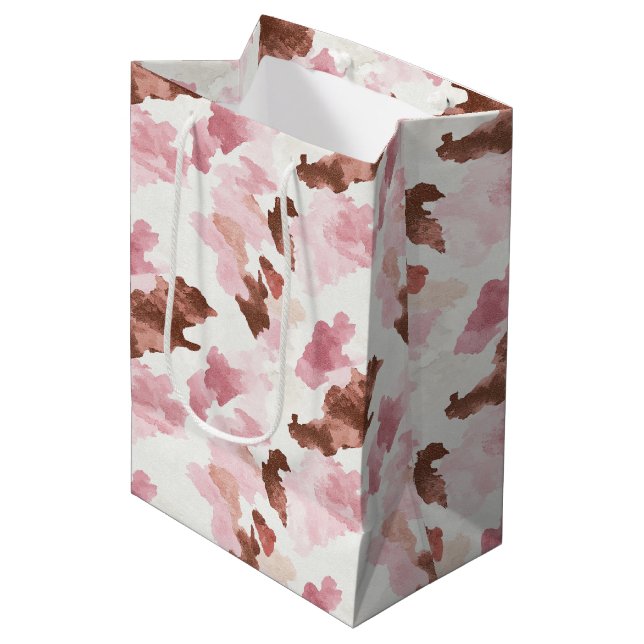 Sac Cadeau Moyen Pink Brown Cowgirl Cow Imprimer Fête des mariées a (Devant Angle)