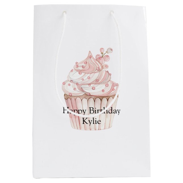 Sac Cadeau Moyen Pink Chic Cupcake Anniversaire (Devant)