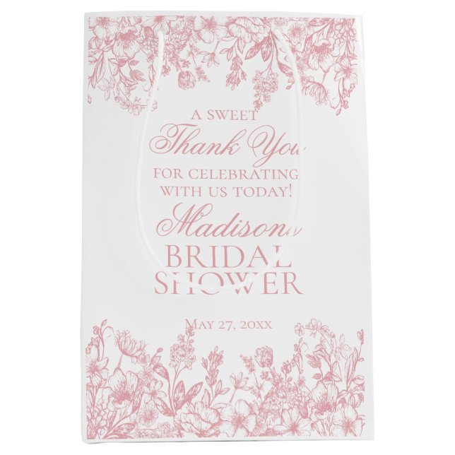 Sac Cadeau Moyen Pink Chinoiserie Vintage Floral Bridal Shower (Devant)