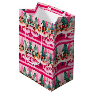 Sac Cadeau Moyen Pink Christmas Nutcracker Ballerina Anniversaire d