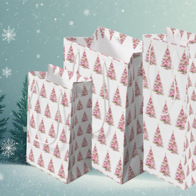 Sac Cadeau Moyen  Pink Christmas Tree (Pretty pink Christmas trees,)