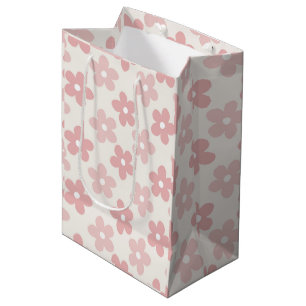 Sac Cadeau Moyen Pink Cream Daisy Flowers Retro Pattern