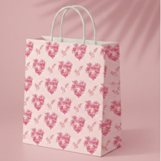 Sac Cadeau Moyen Pink Floral Hearts Pattern