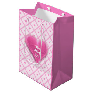 Sac Cadeau Moyen Pink Heart Moderne Plaid Collection