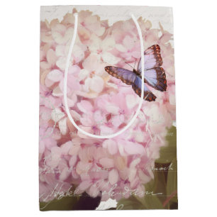 Sac Cadeau Moyen Pink Hydrangea Floral Butterfly Script Art