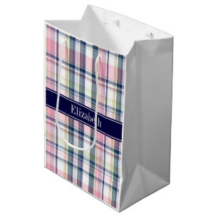 Sac Cadeau Moyen Pink Navy Green White Preppy