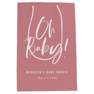 Sac Cadeau Moyen Pink Oh Baby Simple Calligraphie Fille Baby shower