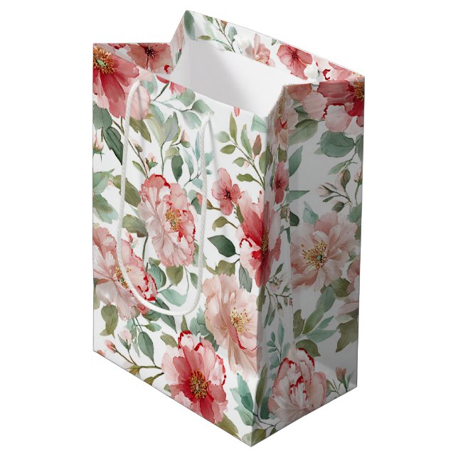 Sac Cadeau Moyen Pink Red Floral Bridal Shower (Devant Angle)