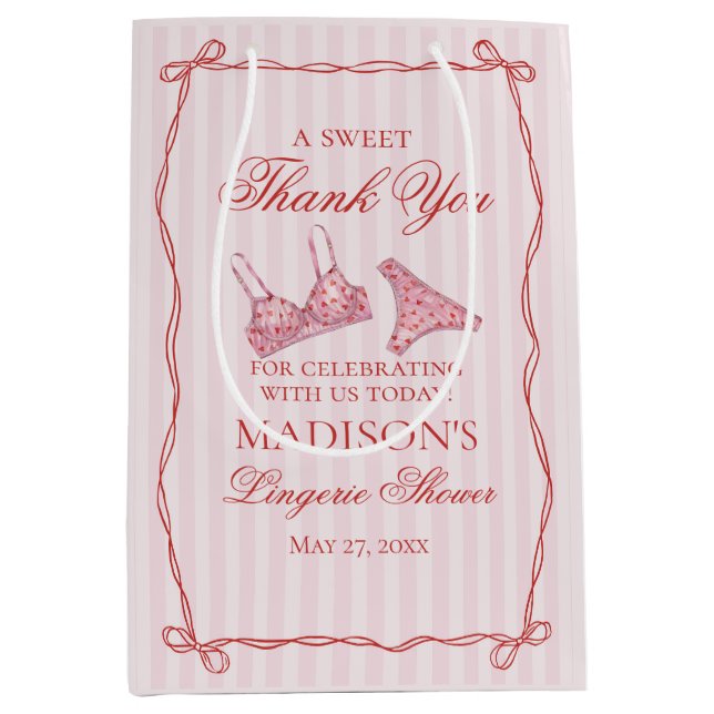 Sac Cadeau Moyen Pink & Red Heart Lingerie Shower Bachelorett Favor (Devant)