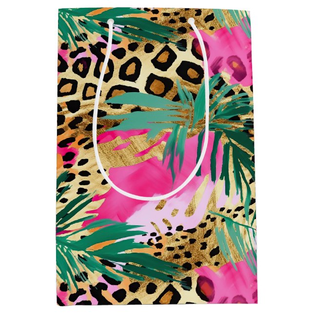 Sac Cadeau Moyen Pink Safari Animaux imprimés de fourrure Motif Amu (Devant)